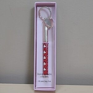 Kate Spade New York Hearts Metal Key Fob Ink Pen Black Ink NWT